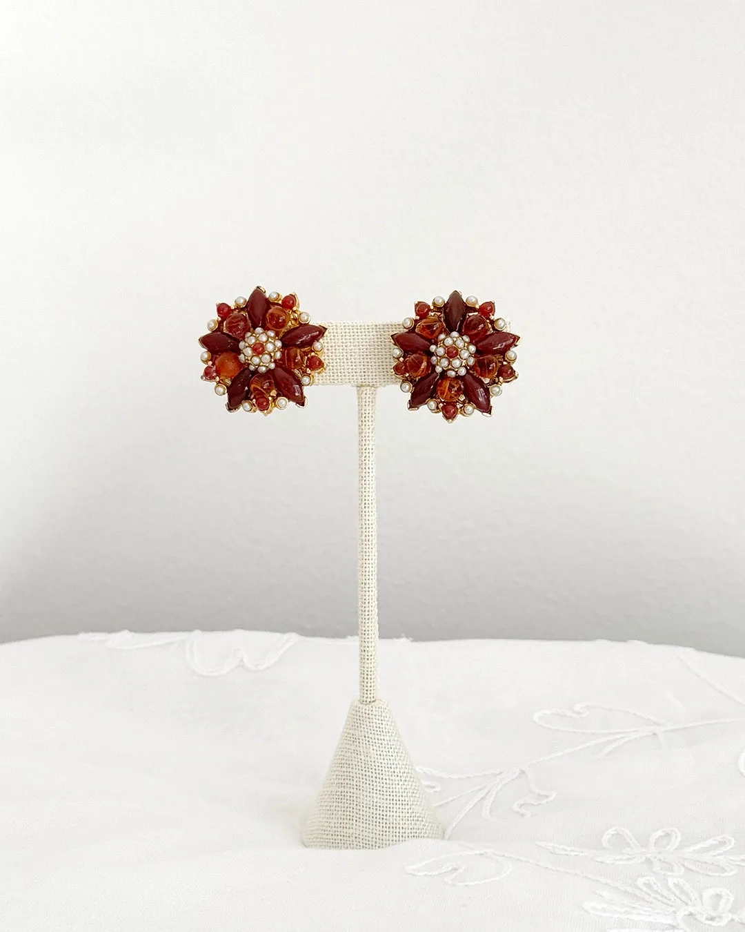 Vintage Red Poinsettia Cluster Earrings