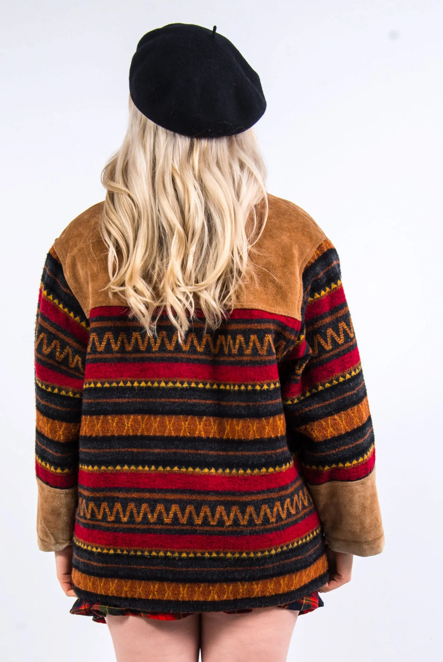 Vintage Wool & Suede Patterned Coat