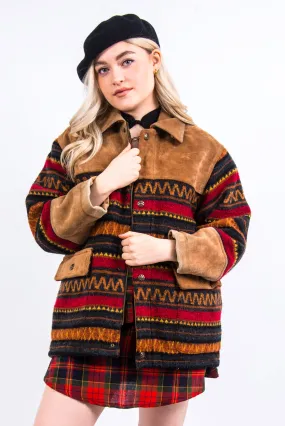 Vintage Wool & Suede Patterned Coat