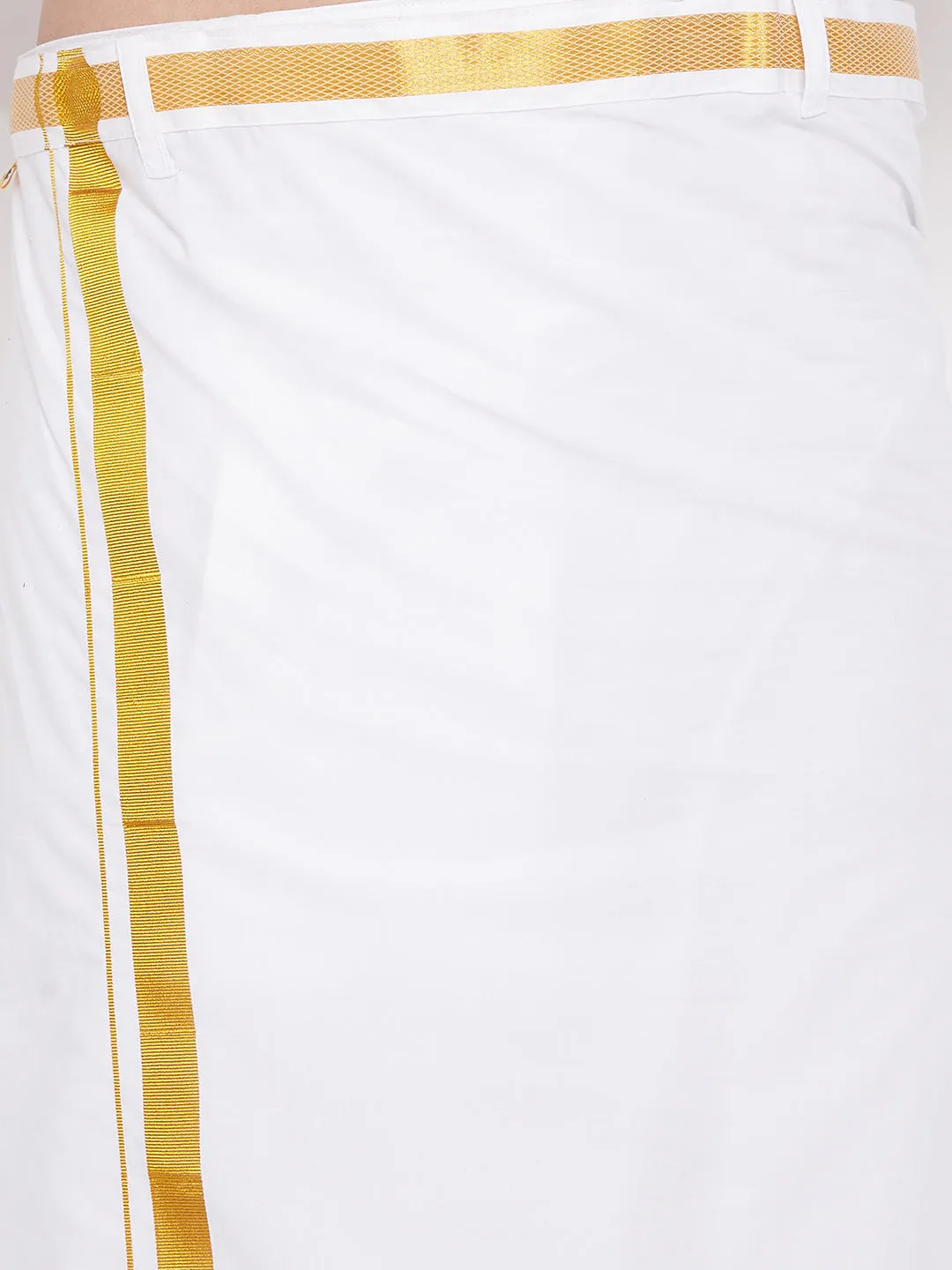 VM By VASTRAMAY Men's Maroon And White Silk Blend Shirt And Mundu Set