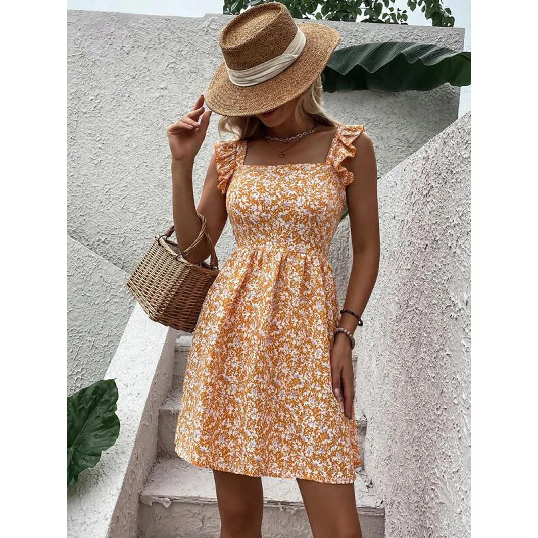 Voguable grunge dti New Women's Spring and Summer Square Collar Lotus Leaf Shoulder Bow Swing
