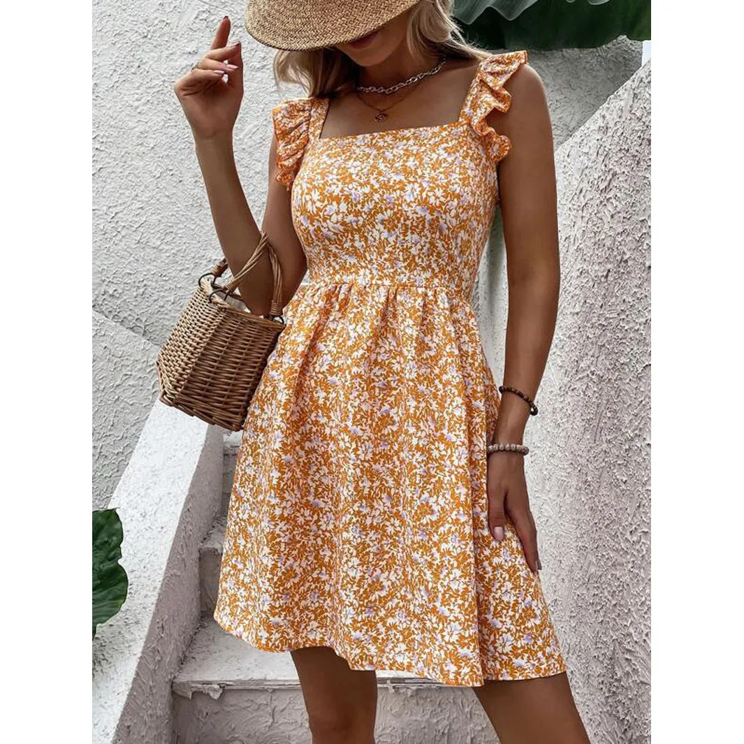 Voguable grunge dti New Women's Spring and Summer Square Collar Lotus Leaf Shoulder Bow Swing
