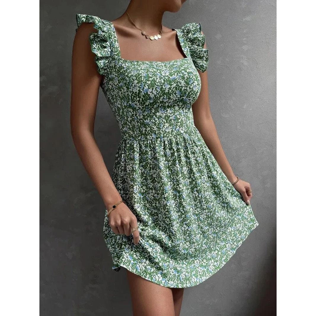 Voguable grunge dti New Women's Spring and Summer Square Collar Lotus Leaf Shoulder Bow Swing