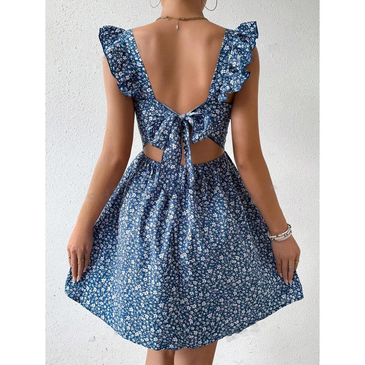Voguable grunge dti New Women's Spring and Summer Square Collar Lotus Leaf Shoulder Bow Swing