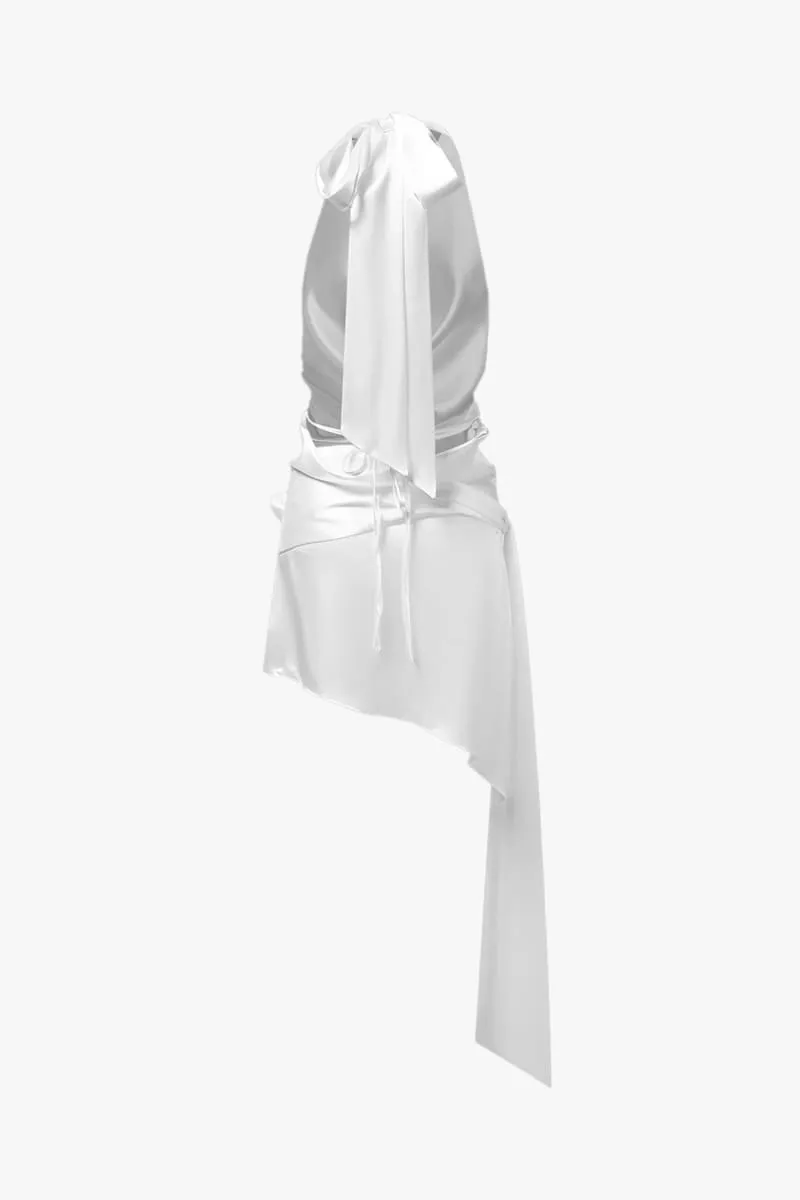 White Satin Cowlneck Short Dress