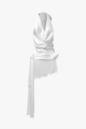 White Satin Cowlneck Short Dress