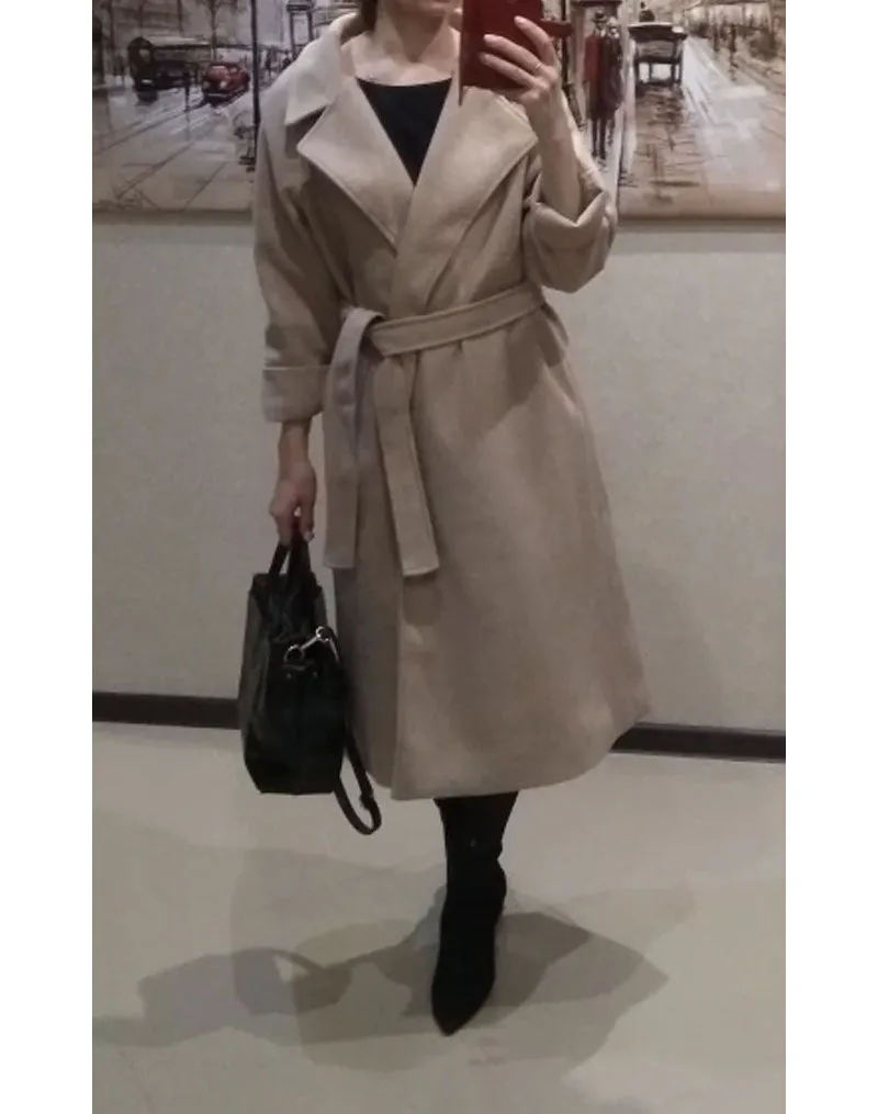 Winter Coat, Wool Coat, Long Wool Coat Women, Robe Coat Reina in Beige