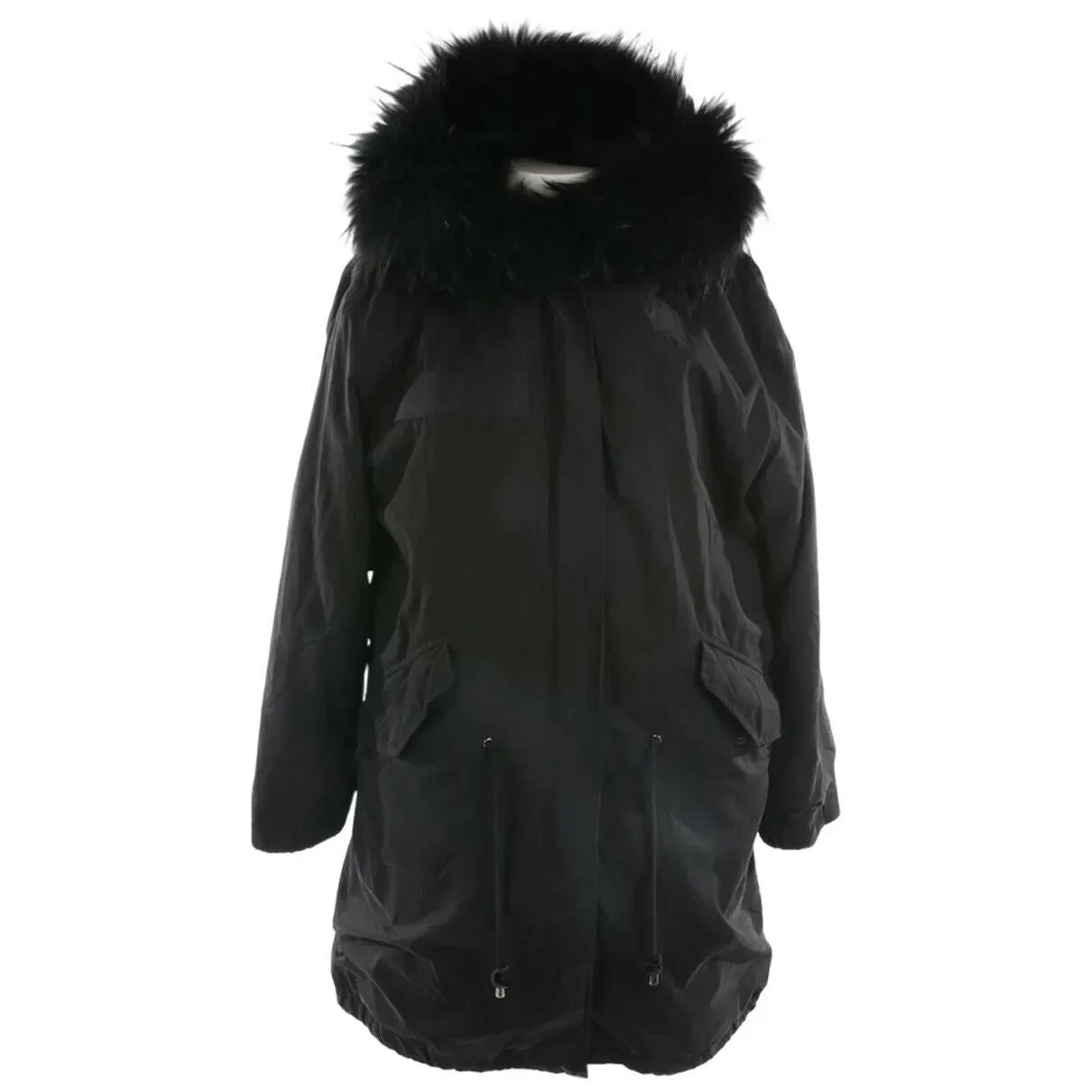 Witty Knitters Collections Rabbit Raccoon Natural Fur Parka Jacket Coat Size XS ladies