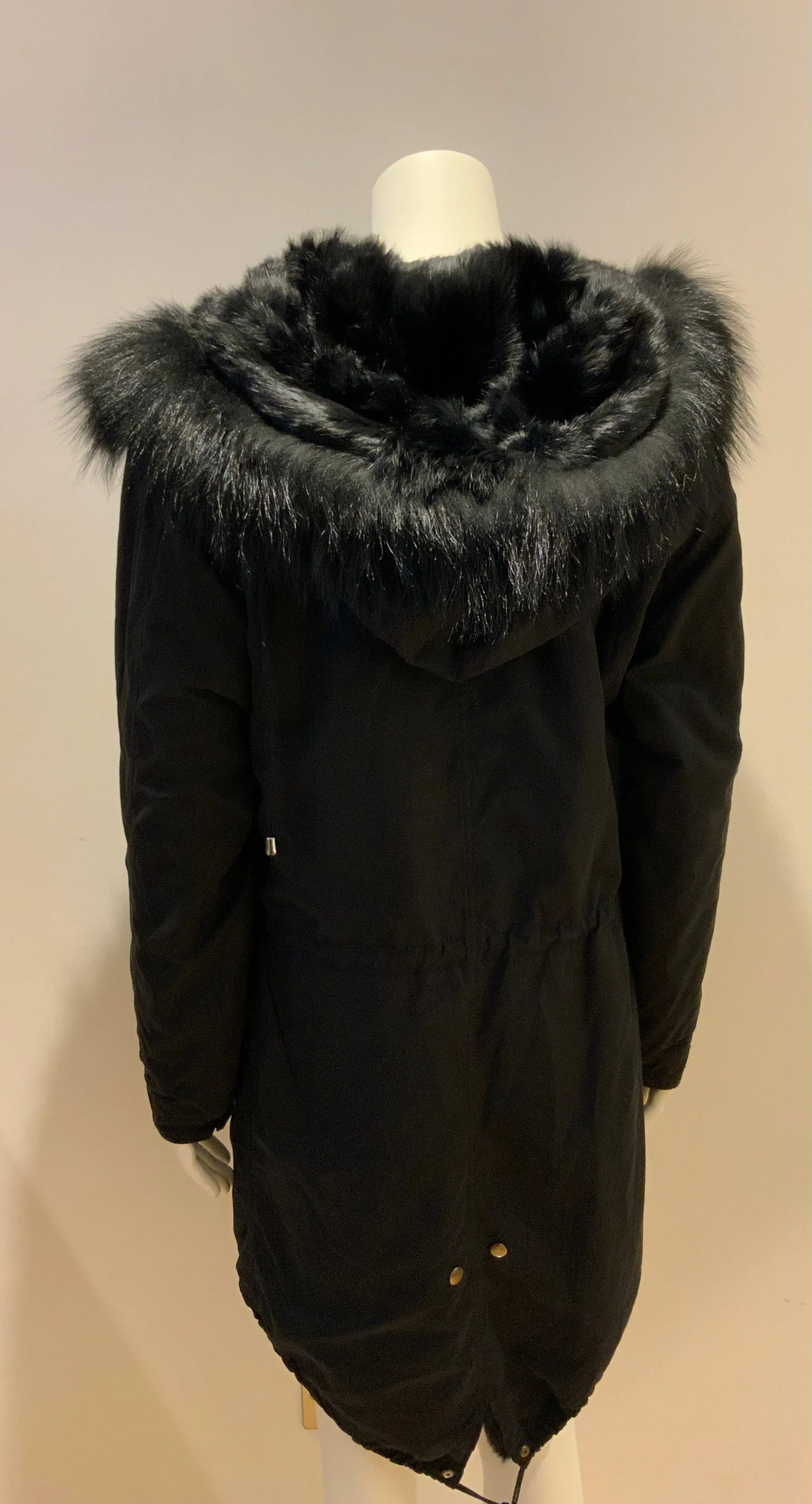 Witty Knitters Collections Rabbit Raccoon Natural Fur Parka Jacket Coat Size XS ladies