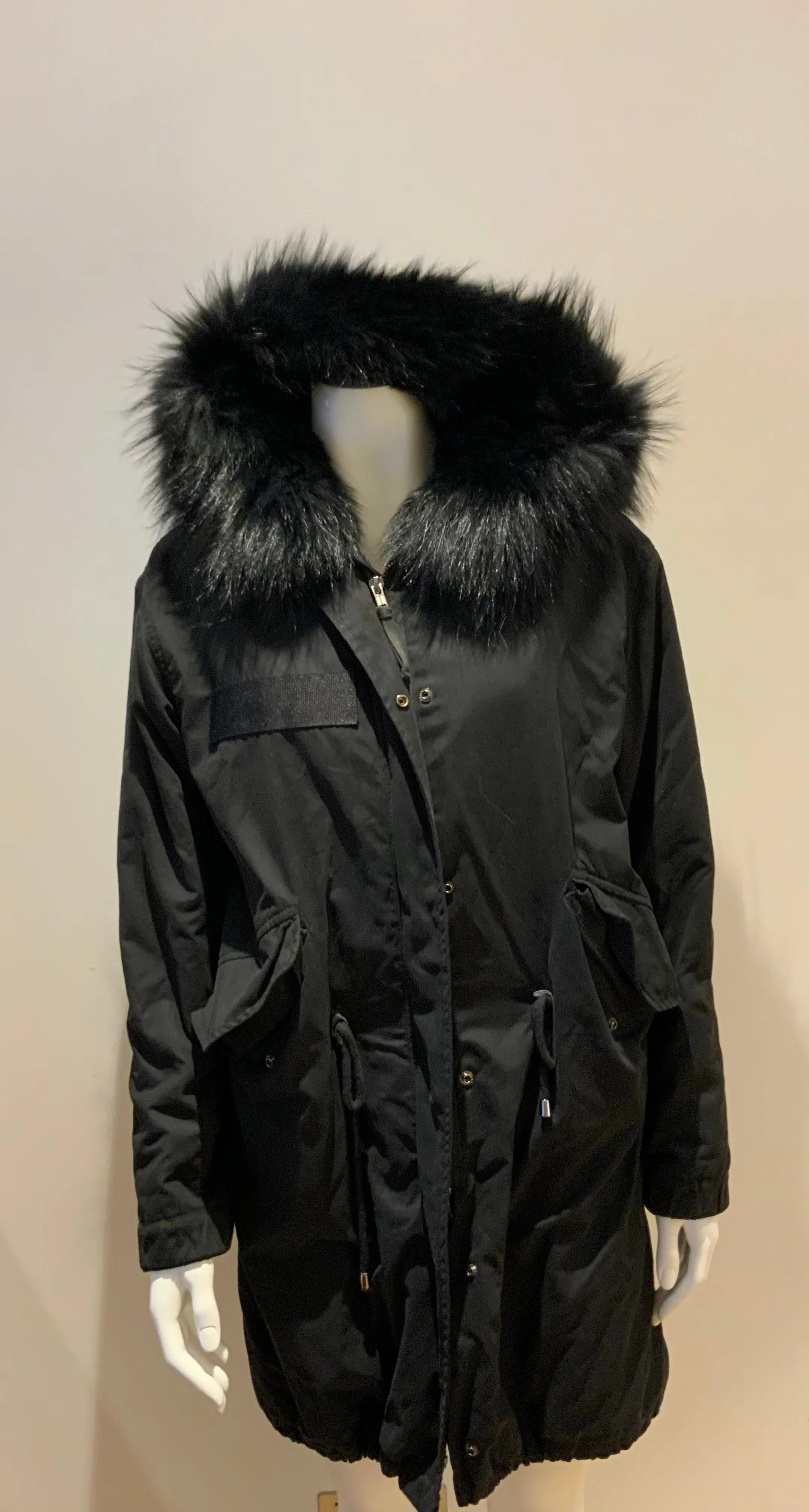 Witty Knitters Collections Rabbit Raccoon Natural Fur Parka Jacket Coat Size XS ladies