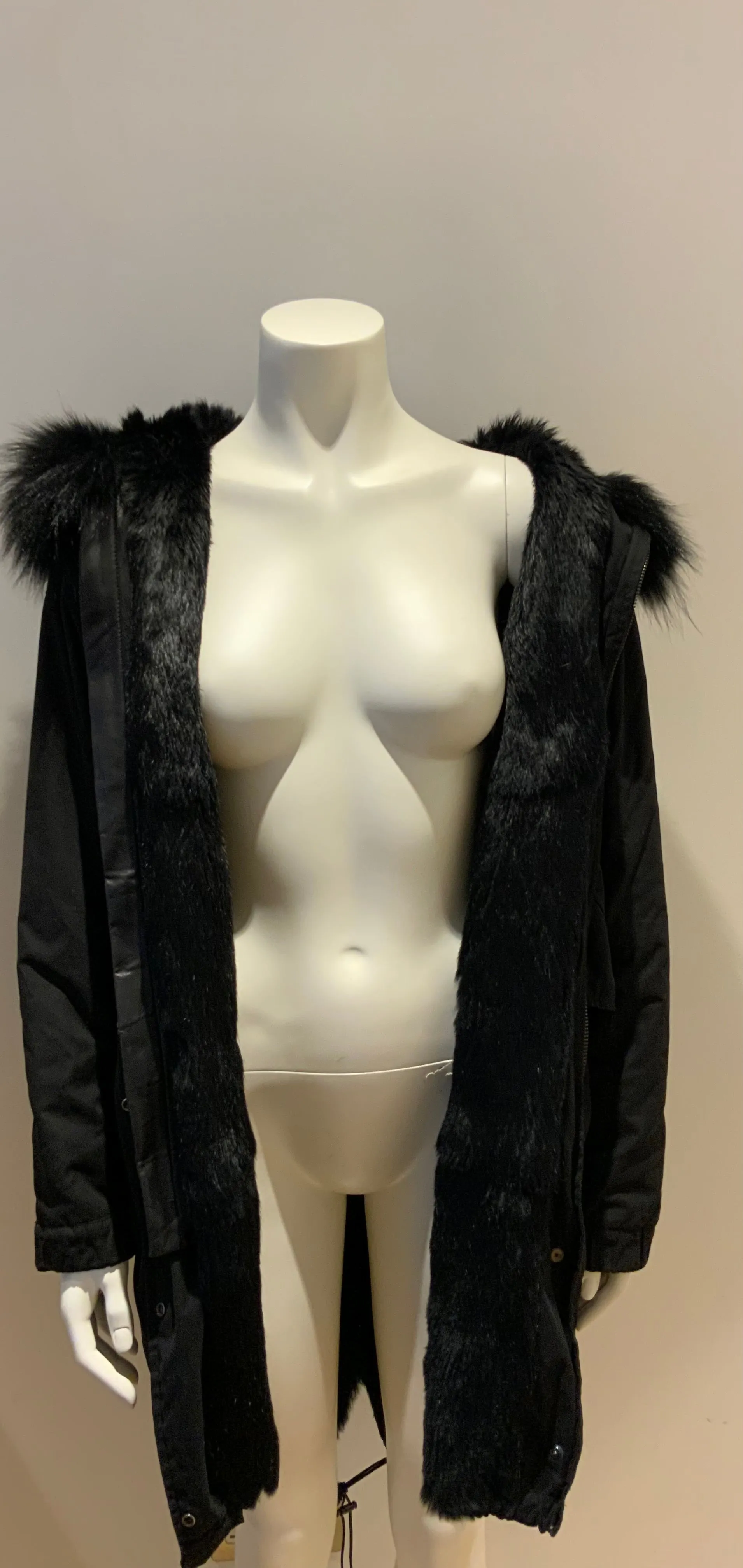 Witty Knitters Collections Rabbit Raccoon Natural Fur Parka Jacket Coat Size XS ladies