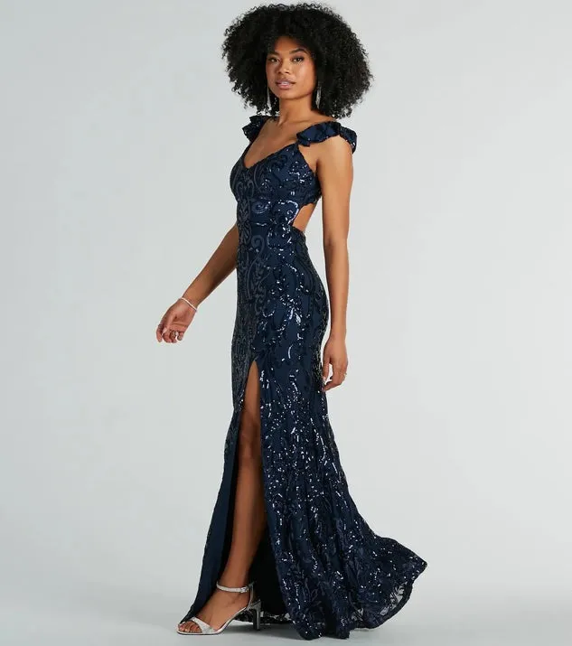 Women Sexy Sequined Backless Formal Dress