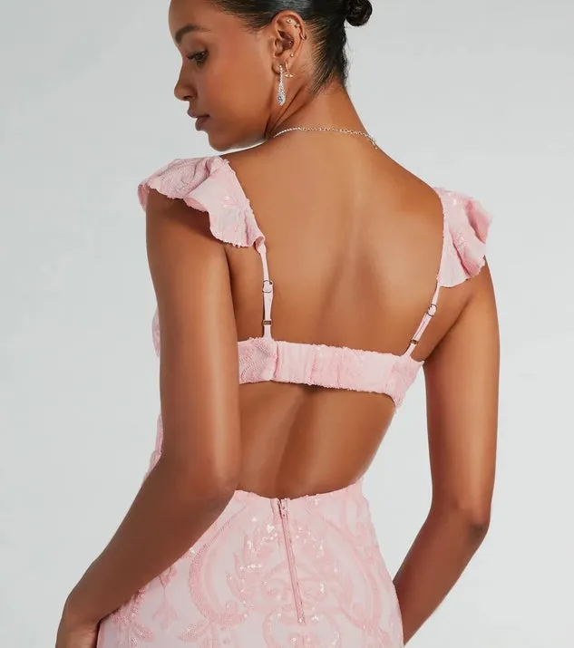 Women Sexy Sequined Backless Formal Dress