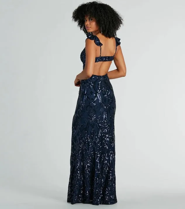 Women Sexy Sequined Backless Formal Dress