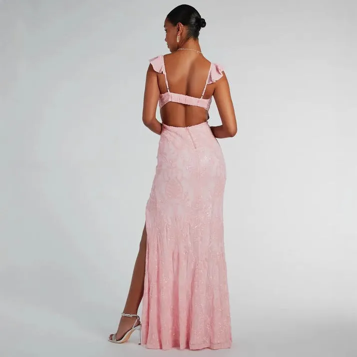 Women Sexy Sequined Backless Formal Dress
