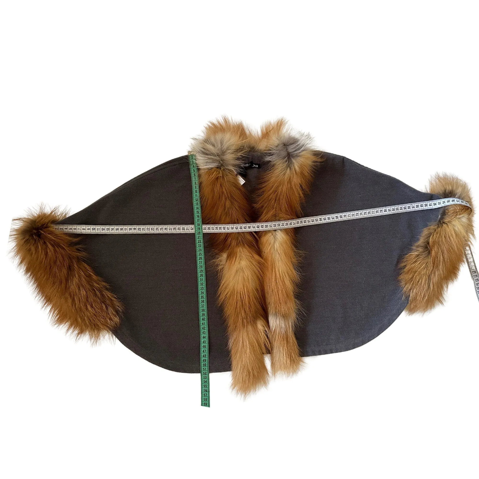 Women Short Grey Cape Woolen blend and trim fox fur