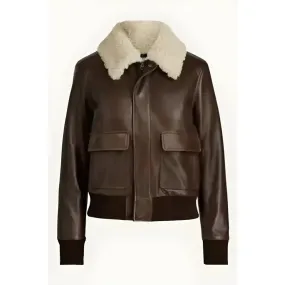 Women's Brown Aviator Sherpa Leather Jacket – Warm & Stylish
