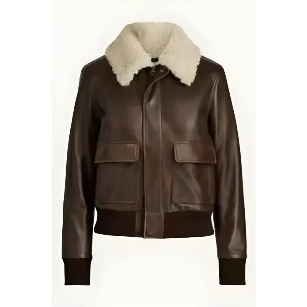 Women's Brown Aviator Sherpa Leather Jacket – Warm & Stylish