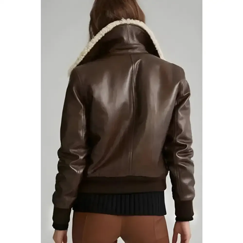 Women's Brown Aviator Sherpa Leather Jacket – Warm & Stylish