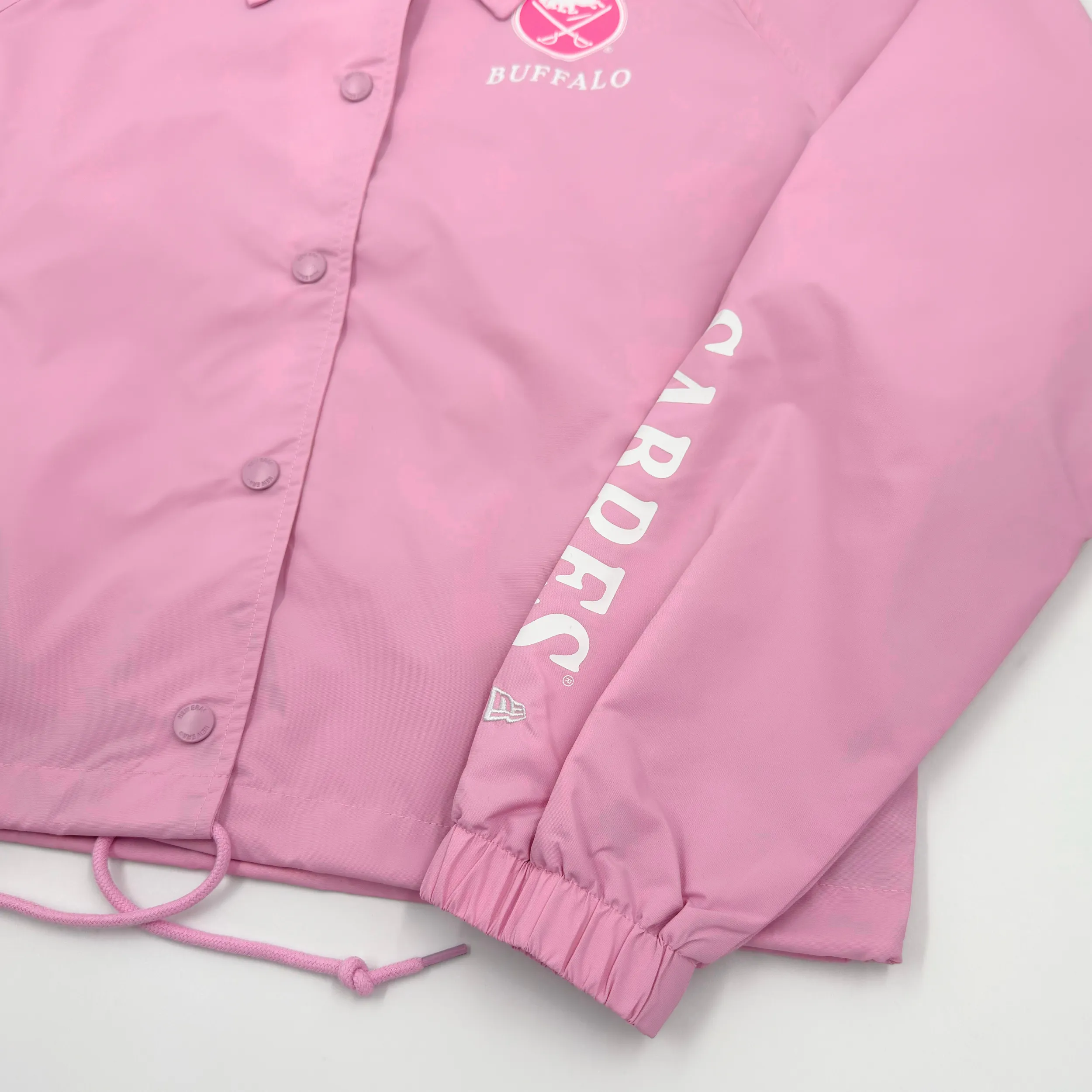 Women's New Era Sabres Pink Cropped Lightweight Button Jacket