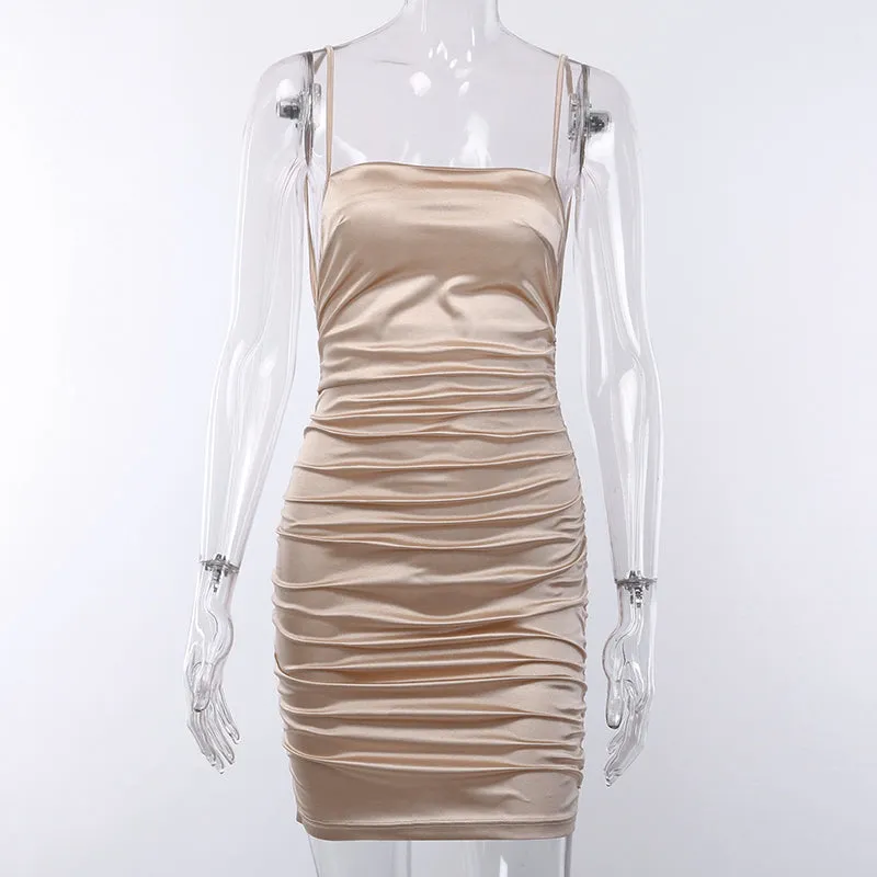 Women's Ruched Bodycon Silk Backless Mini Dress