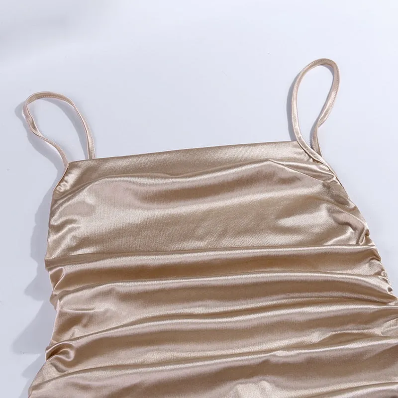 Women's Ruched Bodycon Silk Backless Mini Dress