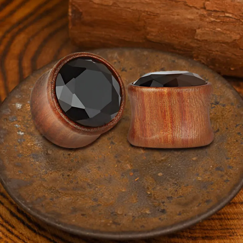 Wooden Inlaid Zircon Stone Ear Gauges