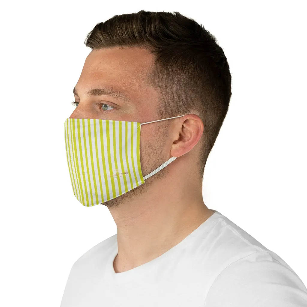 Yellow Striped Face Mask, Designer Vertically Stripes Modern Fabric Face Mask-Made in USA