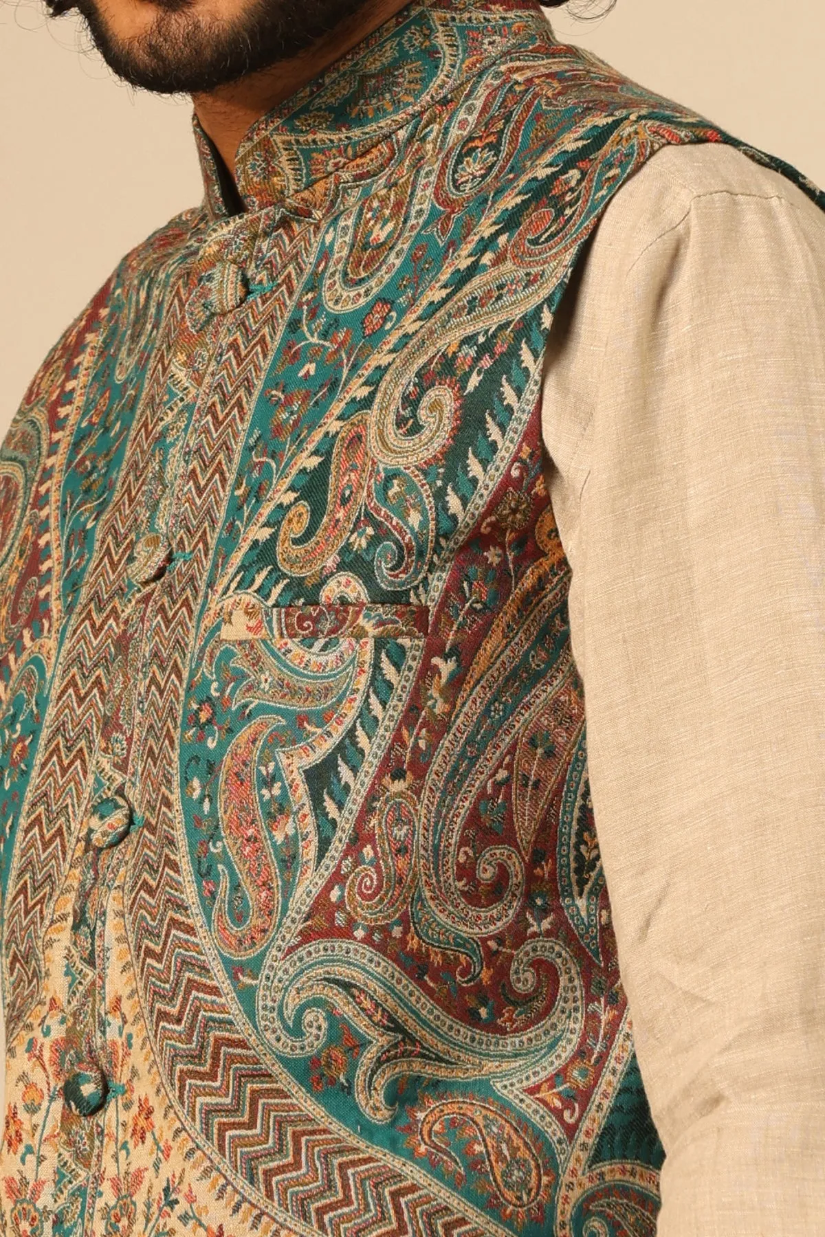 Yuvan Fine Wool Silk Waist Coat