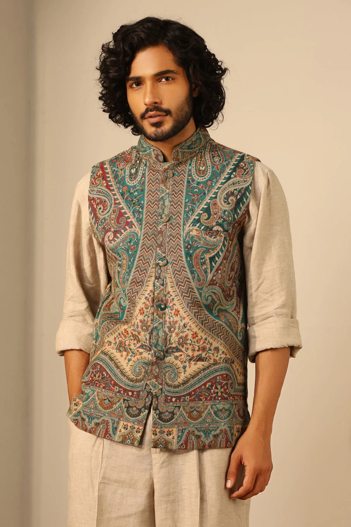 Yuvan Fine Wool Silk Waist Coat