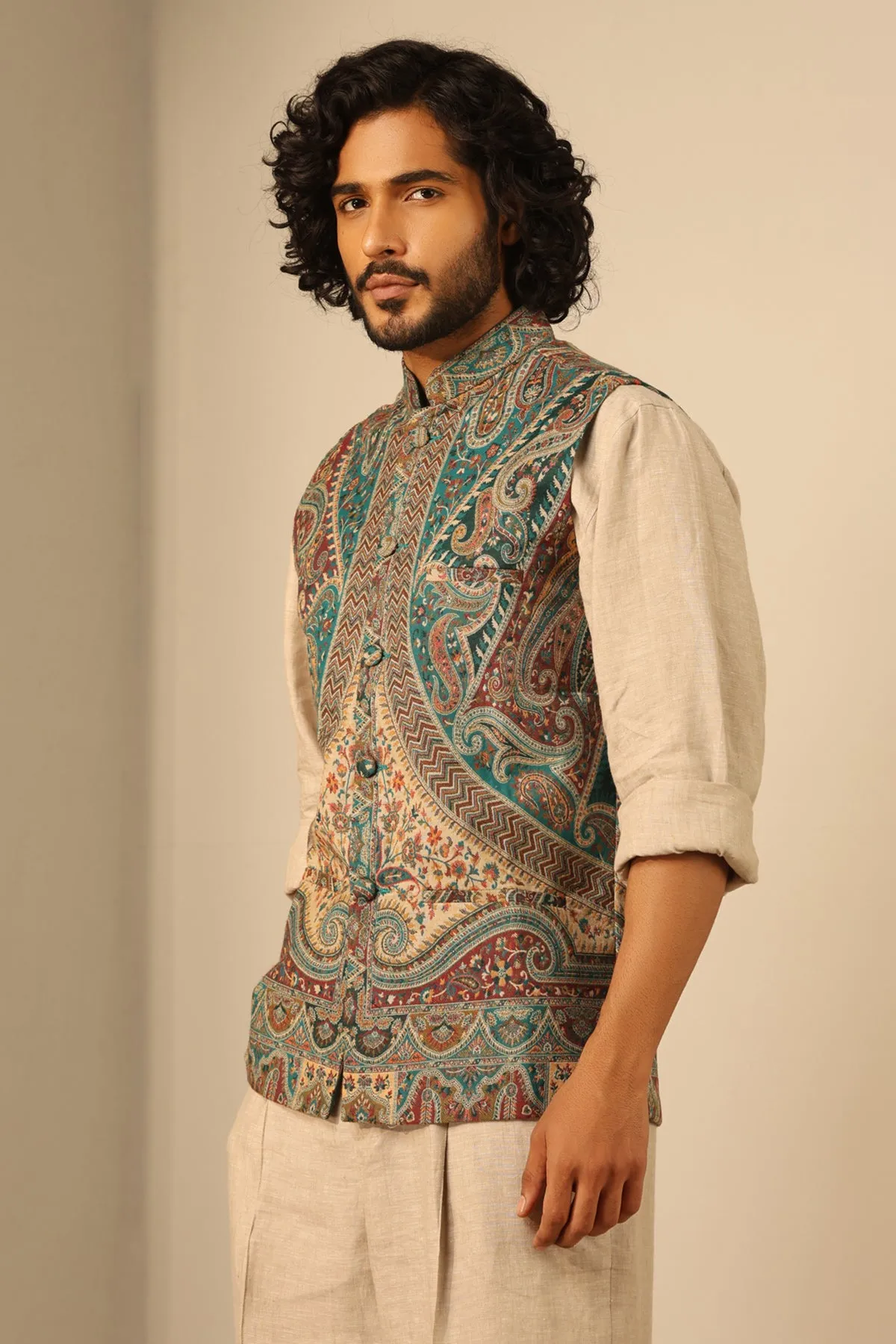Yuvan Fine Wool Silk Waist Coat